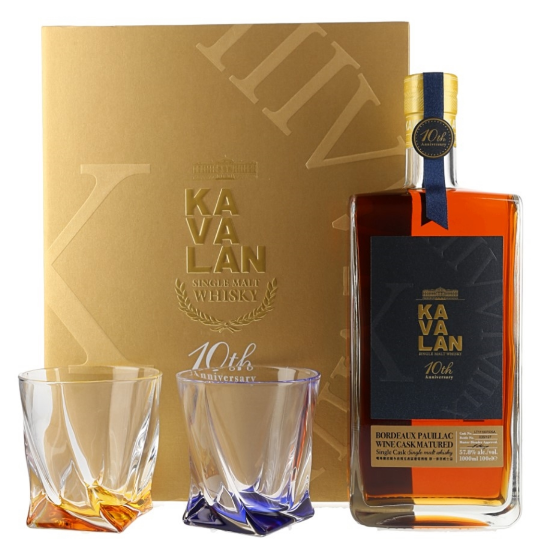 卡瓦兰 10 周年波尔多波亚克酒桶带玻璃杯 1000 毫升