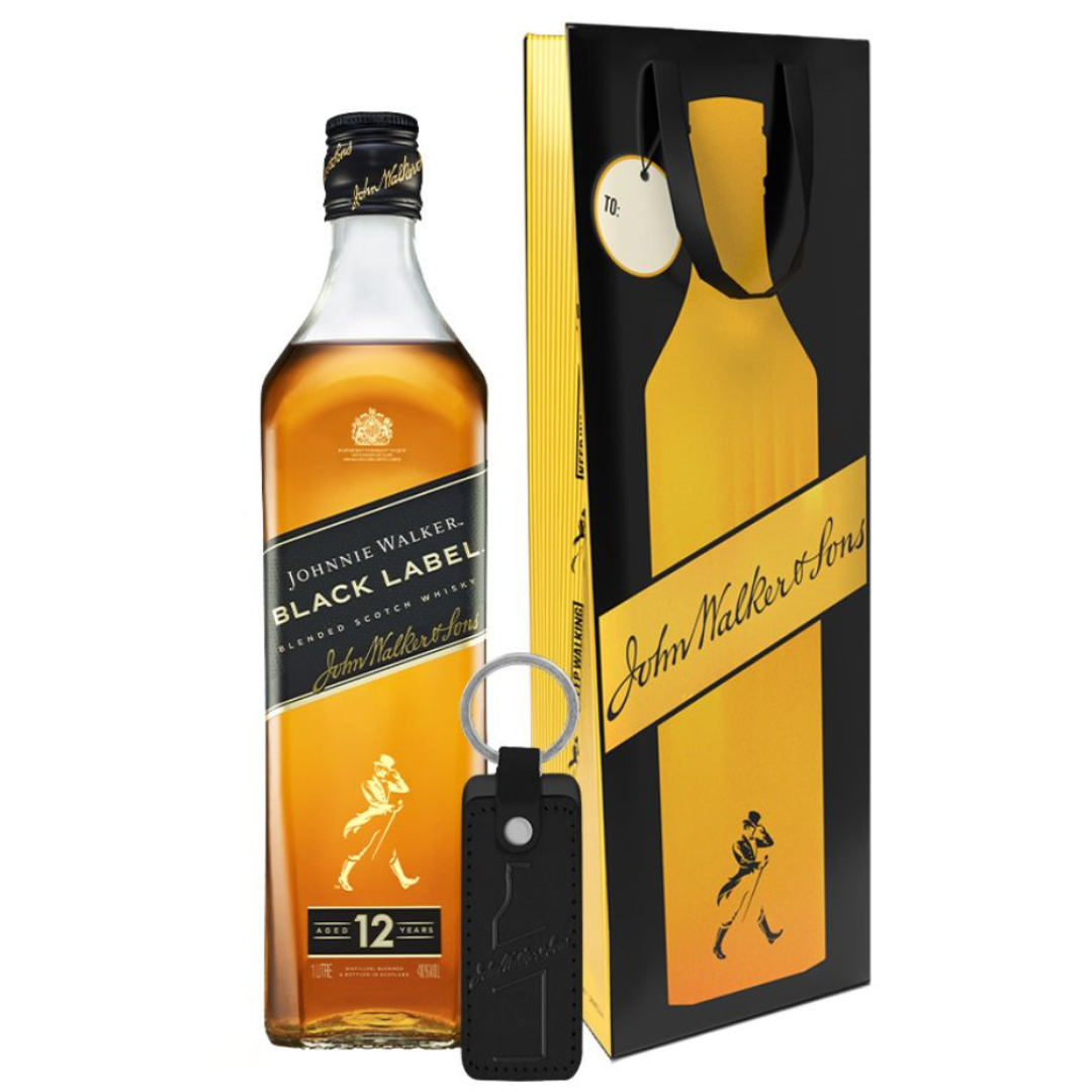 Johnnie Walker Black Label 1000ml with Gift Bag and Keychain