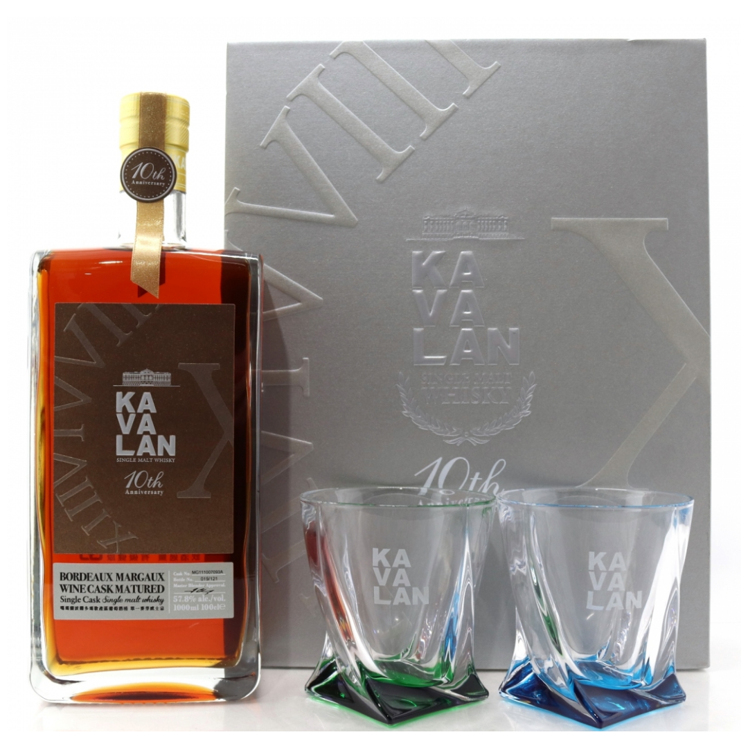 卡瓦兰 10 周年波尔多玛歌酒桶带玻璃杯 1000 毫升